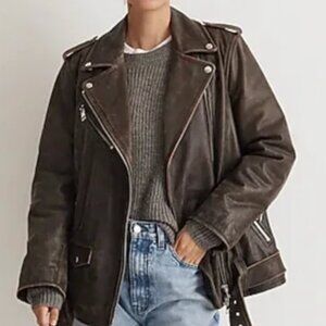 ISO Madewell Distressed Leather Oversized Motorcycle Jacket